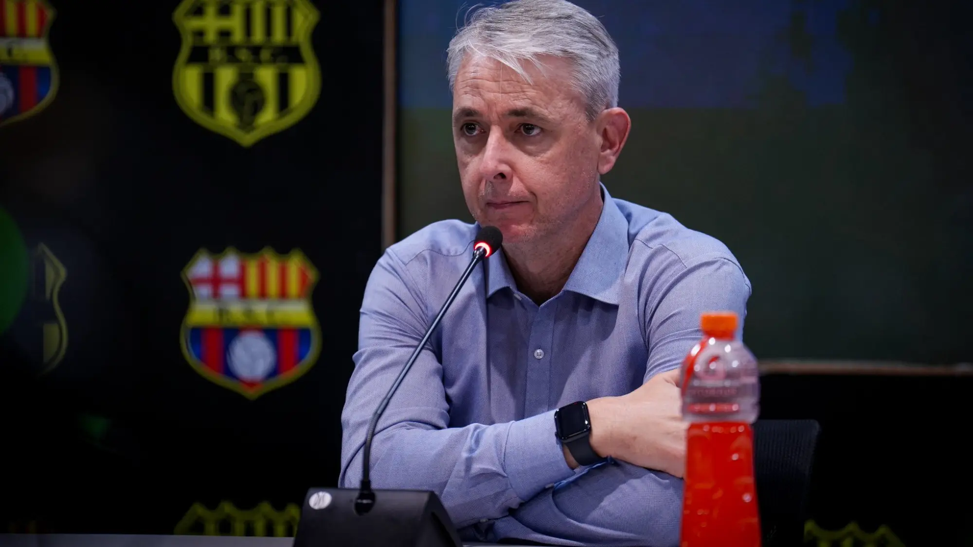Tiago Nunes en la sala de prensa del estadio Banco Pichincha, LDU_Oficial