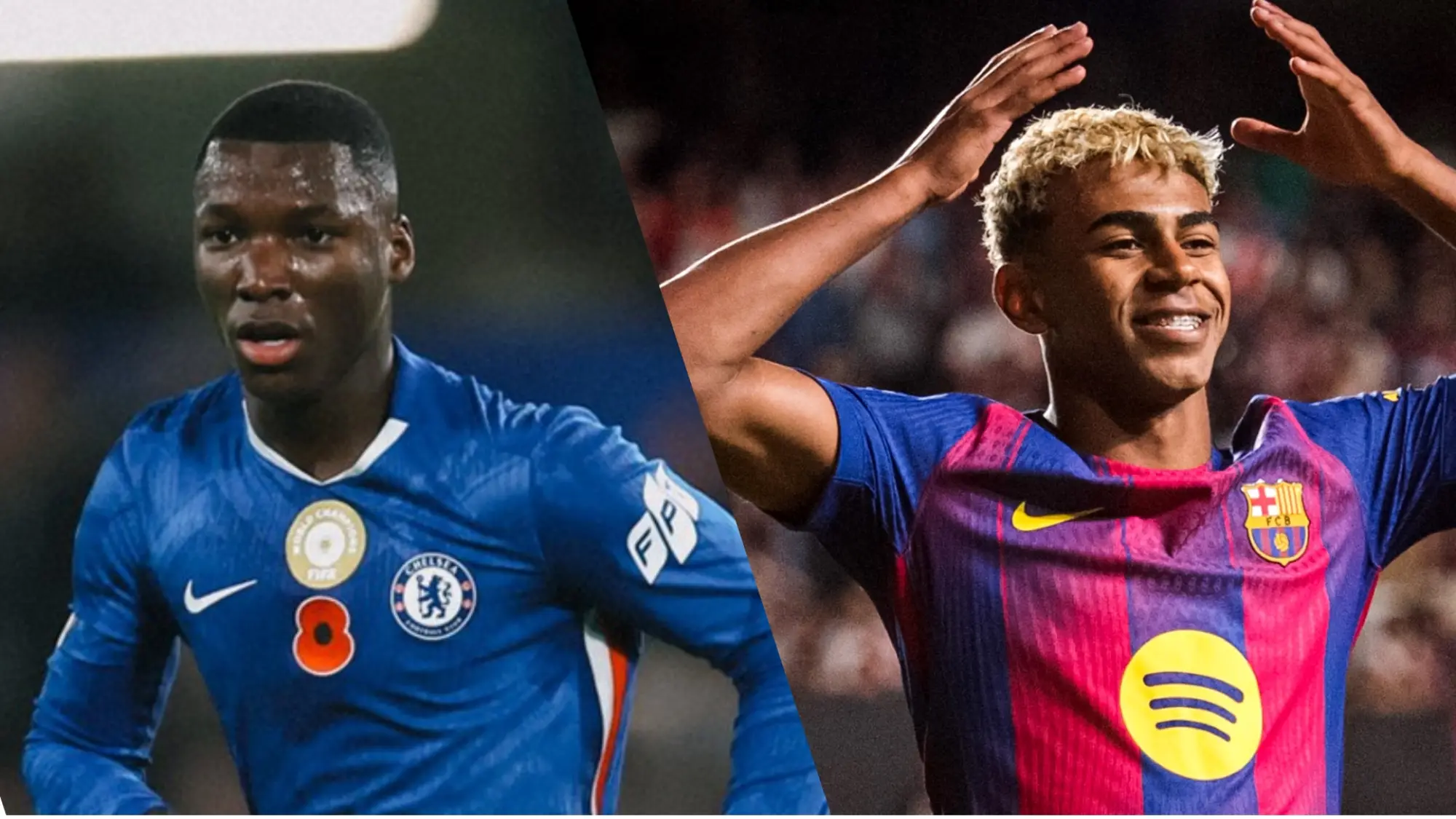Moispes Caicedo y Lamine Yamal, X @ChelseaFC @FCBarcelona_cat