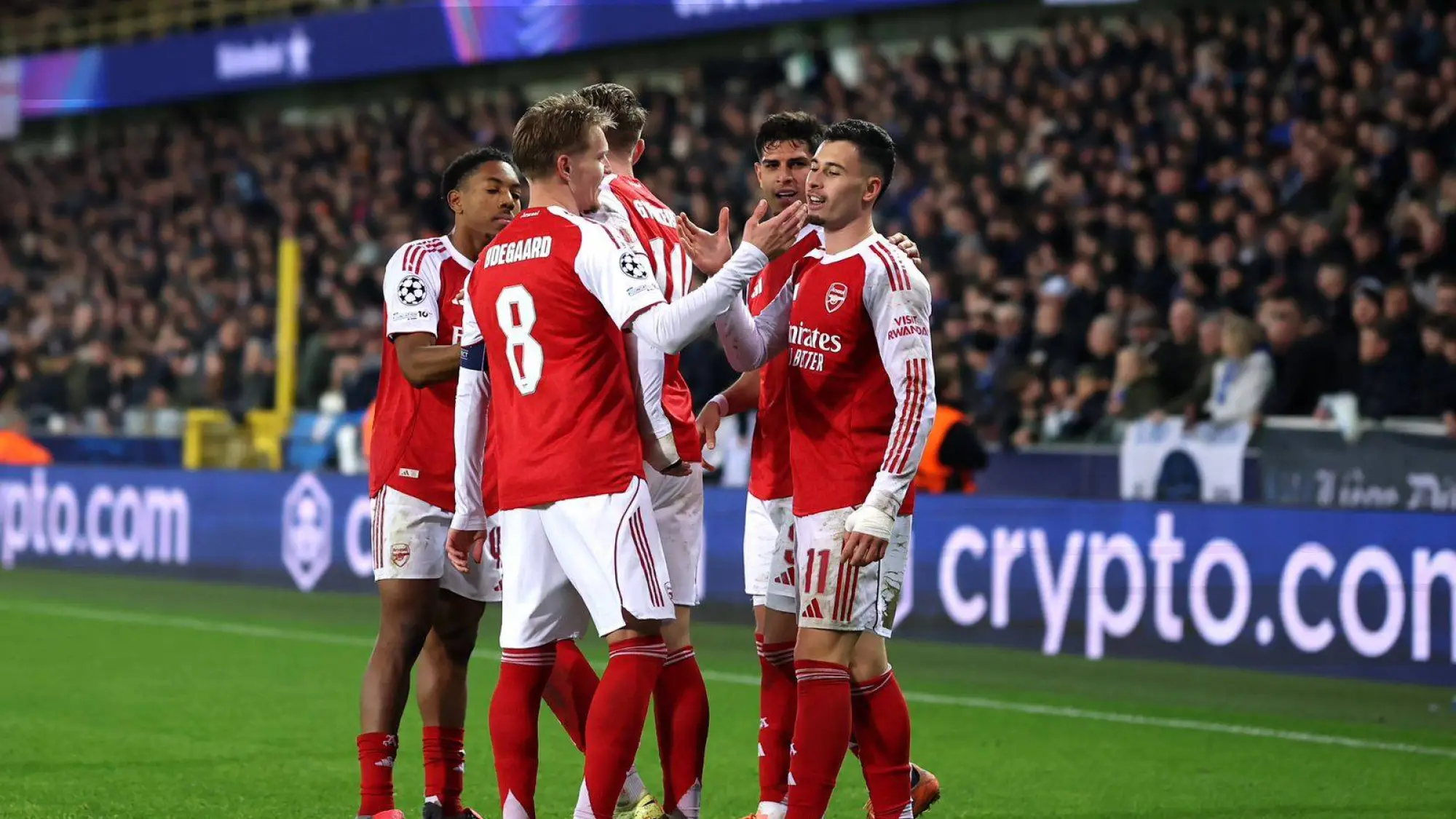 Arsenal en la celebración de uno de los goles del partido de hoy, @Arsenal